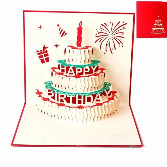*BIRTHDAY* Red 3D Cake Pop-Up Greeting Card - Picture 2 of 5
